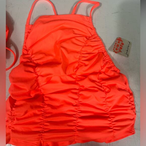 Women's Free People FP Movement Shirr Enough Tank Top Size Small Neon Coral NEW - Picture 3 of 5